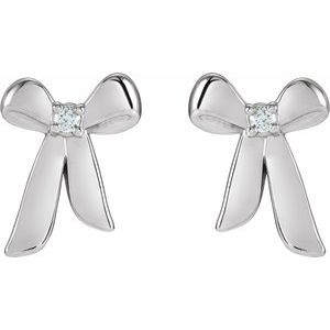 Sterling Silver .03 CTW Natural Diamond Bow Earrings – image 2