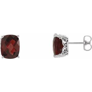 14K White Gold Natural Mozambique Garnet Vintage-Inspired Scroll Earrings
