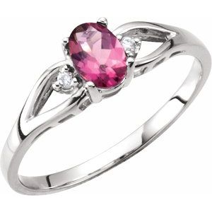 14K White Gold Natural Pink Tourmaline & .025 CTW Natural Diamond Ring