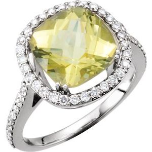 14K White Gold Natural Lemon Quartz & 1/2 CTW Natural Diamond Halo-Style Ring