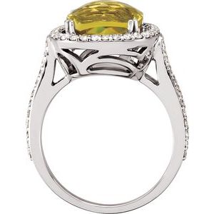 14K White Gold Natural Lemon Quartz & 1/2 CTW Natural Diamond Halo-Style Ring