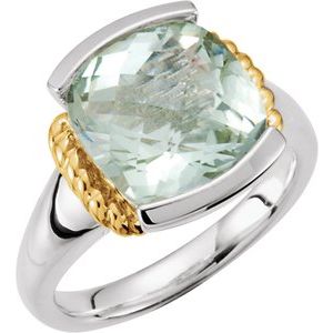 Sterling Silver & 14K Yellow Gold Natural Green Quartz Ring