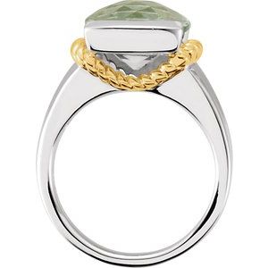 Sterling Silver & 14K Yellow Gold Natural Green Quartz Ring