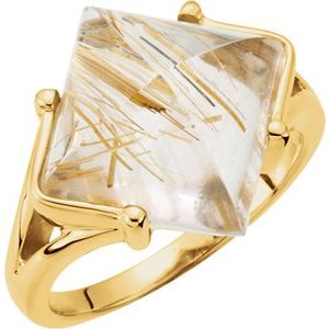 14K Yellow Gold Natural Rutilated Quartz Ring