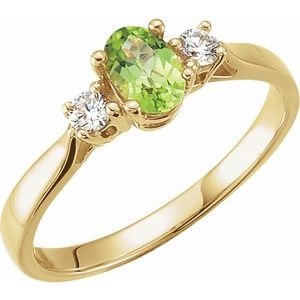 14K Yellow Gold Natural Peridot & 1/6 CTW Natural Diamond Ring