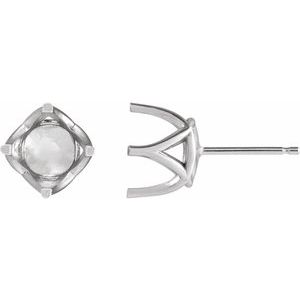 18K White Gold 7.5 mm Round 4 Prong Woven-Design Earring Mounting