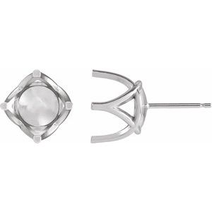14K White Gold 9 mm Round 4 Prong Woven-Design Earring Mounting