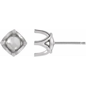 14K White Gold 6.5 mm Round 4 Prong Woven-Design Earring Mounting