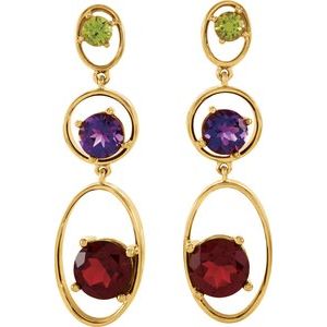 14K Yellow Gold Natural Mozambique Garnet, Natural Amethyst & Natural Peridot Earrings – image 2