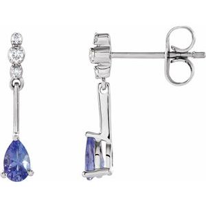 14K White Gold Natural Tanzanite & .05 CTW Natural Diamond Earrings