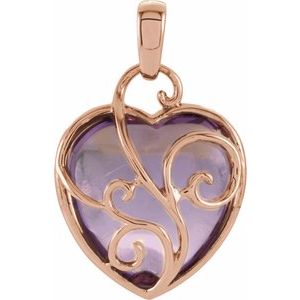 14K Rose Gold Natural Rose de France Heart Pendant