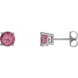 14K White Gold 6 mm Natural Pink Tourmaline Earrings