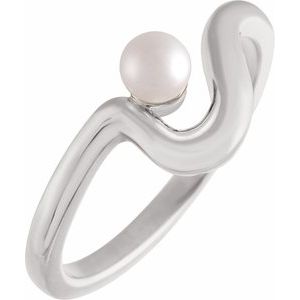 14K White Gold Cultured White Freshwater Pearl Freeform Ring