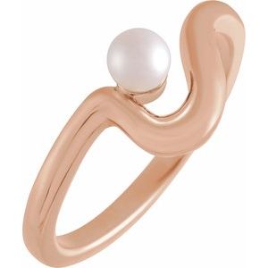14K Rose Gold Cultured White Freshwater Pearl Freeform Ring
