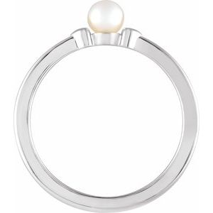 Platinum Cultured White Freshwater Pearl Heart Ring