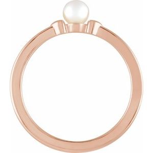 14K Rose Gold Cultured White Freshwater Pearl Heart Ring