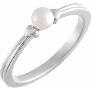 Sterling Silver Cultured White Freshwater Pearl Heart Ring