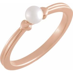 14K Rose Gold Cultured White Freshwater Pearl Heart Ring