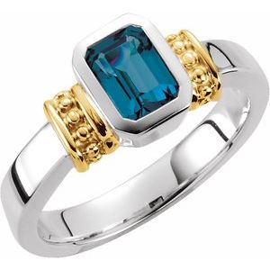 Sterling Silver & 14K Yellow Gold Natural London Blue Topaz Ring