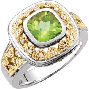 Sterling Silver Natural Peridot & 1/8 CTW Natural Diamond Ring