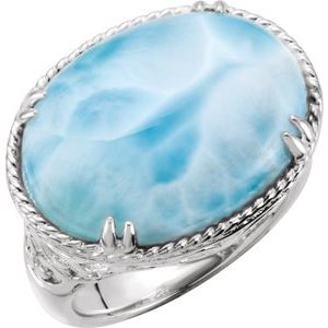 Sterling Silver Natural Larimar Cabochon Ring