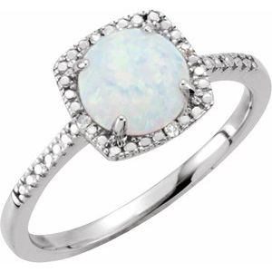 Sterling Silver Lab-Grown White Opal & .01 CTW Natural Diamond Ring