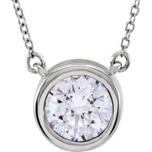 Sterling Silver 8 mm Imitation White Cubic Zirconia Solitaire 18" Necklace