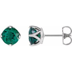 14K White Gold 6 mm Round Lab-Grown Emerald Woven-Design Earrings