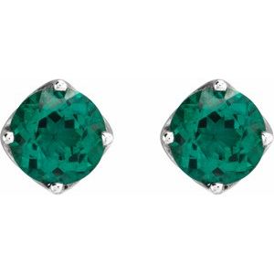 14K White Gold 6 mm Round Lab-Grown Emerald Woven-Design Earrings – image 2