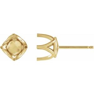 18K Yellow Gold 6 mm Round 4 Prong Woven-Design Earring Mounting