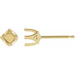 18K Yellow Gold 4 mm Round 4 Prong Woven-Design Earring Mounting