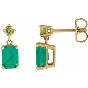 14K Yellow Gold Lab-Grown Emerald & Natural Peridot Dangle Earrings