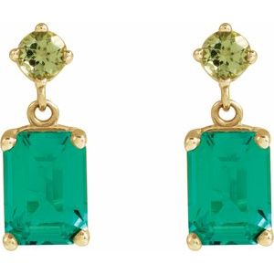 14K Yellow Gold Lab-Grown Emerald & Natural Peridot Dangle Earrings