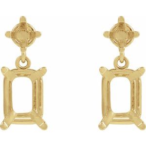14K Yellow Gold 7x5 mm Emerald Accented Dangle Earring Mounting – image 2