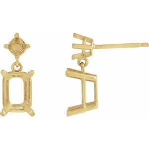 14K Yellow Gold 7x5 mm Emerald Accented Dangle Earring Mounting