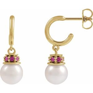14K Yellow Gold Accented Hoop Earring Mounting for 7-7.5 mm Pearl – image 3