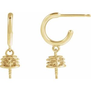 14K Yellow Gold Accented Hoop Earring Mounting for 7-7.5 mm Pearl