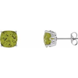 14K White Gold 6x6 mm Cushion Natural Peridot Earrings
