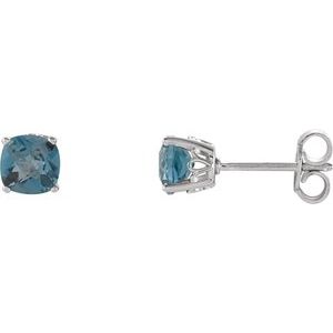 Sterling Silver 6x6 mm Cushion Natural London Blue Topaz Earrings