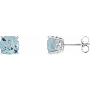 14K White Gold 6x6 mm Cushion Natural Sky Blue Topaz Earrings