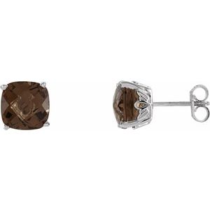 Sterling Silver 6x6 mm Cushion Natural Smoky Quartz Earrings