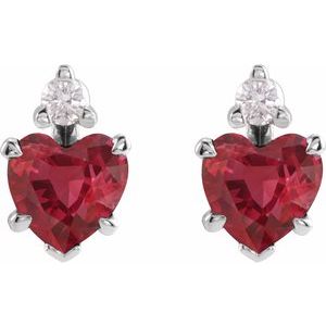 Platinum Lab-Grown Ruby & .06 CTW Natural Diamond Stud Earrings – image 2