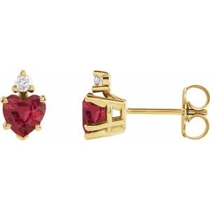 14K Yellow Gold Lab-Grown Ruby & .06 CTW Natural Diamond Stud Earrings