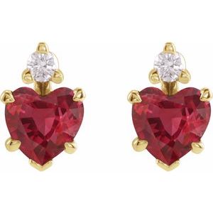 14K Yellow Gold Lab-Grown Ruby & .06 CTW Natural Diamond Stud Earrings – image 2