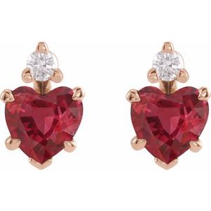 14K Rose Gold Lab-Grown Ruby & .06 CTW Natural Diamond Stud Earrings – image 2