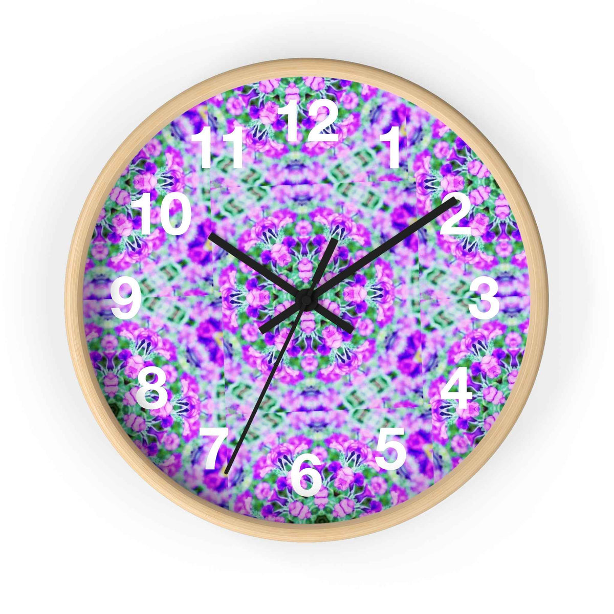 Purple and Lavender Flower Pattern Wall Clock