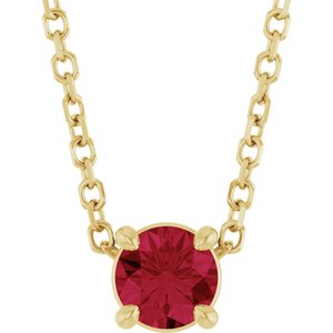 14K Yellow 4 mm Lab-Grown Ruby 16-18" Necklace