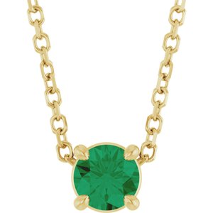 14K Yellow 4 mm Lab-Grown Emerald 16-18" Necklace