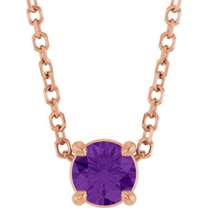 14K Rose 4 mm Natural Amethyst 16-18" Necklace