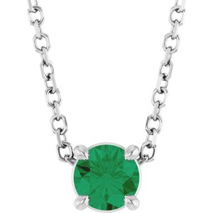 14K White 4 mm Lab-Grown Emerald 16-18" Necklace